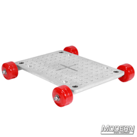 Aluminum Ice-Sled Table Top Dolly with skateboard wheels for film grip and rigging, ideal for smooth table top camera shots.