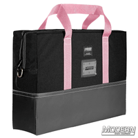 Black Cordura film grip rigging bag with pink handles and vinyl bottom, 18" x 24" size, by Modern Studio Equipment.