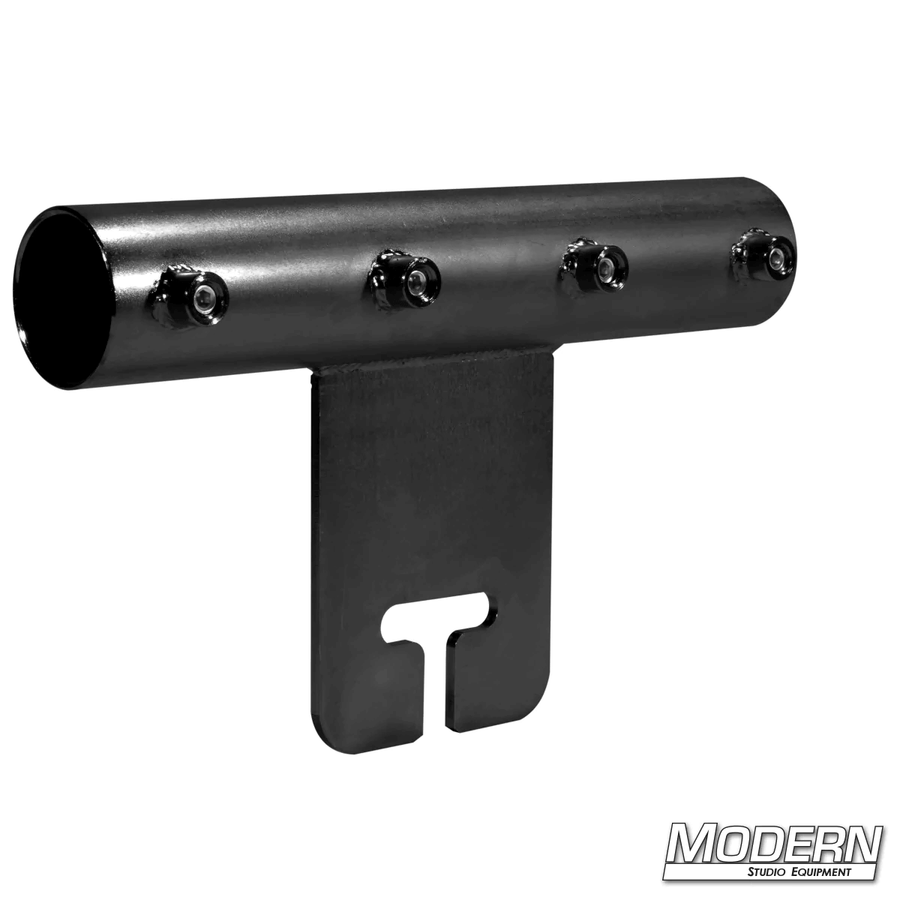 Black zinc Ear for 1-1/2-inch Speed-Rail® with set screws, used for film grip rigging, attaches Schedule 40 aluminum Speed-Rail® to gobo head