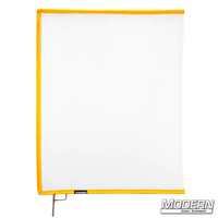 White artificial silk scrim on 304 military-grade stainless open-end frame for film grip and rigging applications.