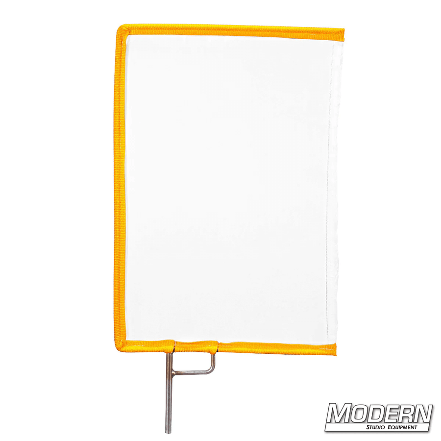 White artificial silk scrim on stainless open-end frame for film grip rigging