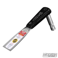 Putty knife with 5/8-inch baby pin for film grip rigging and lightweight light mounting.