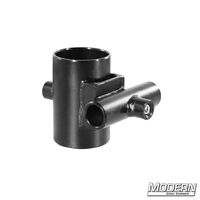 Pipe cross bracket for 1-1/4-inch to 5/8-inch rods in black zinc finish with set screws for Speed-Rail film grip rigging applications.