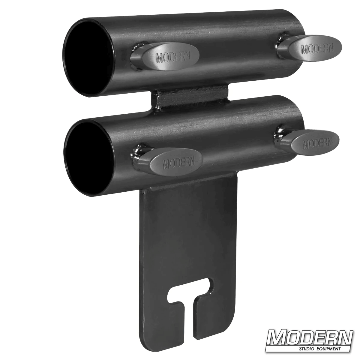 Narrow Over and Under Ear for 1-1/4-inch Speed-Rail® Black Zinc with T-Handles for film grip and rigging.