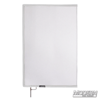 White Single Scrim with open end stainless steel frame, 0.5 stop material for film grip and rigging. Reduces light, adds bounce without color alteration.