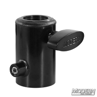 Black zinc candlestick maker for film grip and rigging with 1-1/4-inch speed-rail to junior receiver conversion fitting