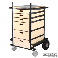 Large Grip Cart with six slide-out drawers, light stand space, spray paint rack, and casters for easy steering. Perfect for film grip rigging.