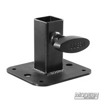 Flange base for 1-inch square tube in black zinc with T-handle for film grip rigging.