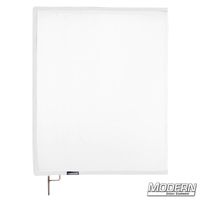 White artificial 1/4 stop silk scrim on 304 military-grade stainless open-end frame for film grip rigging.