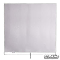 White Double Scrim with stainless steel frame for film grip and rigging, reduces lighting by 1 stop without altering color temperature.