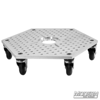 Hex Plate Floor Dolly with casters for film grip and rigging applications, featuring a low-profile aluminum design and a standard mitchell receiver in the center