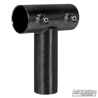 Swivel Tee for 1-1/4-inch Speed-Rail® in black zinc with set screws for film grip and rigging, features a welded 1-1/4" steel pipe receiver