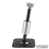 Screw jack to 1-1/4-inch Speed-Rail® Fitting Starter in black zinc finish for film grip and rigging equipment.