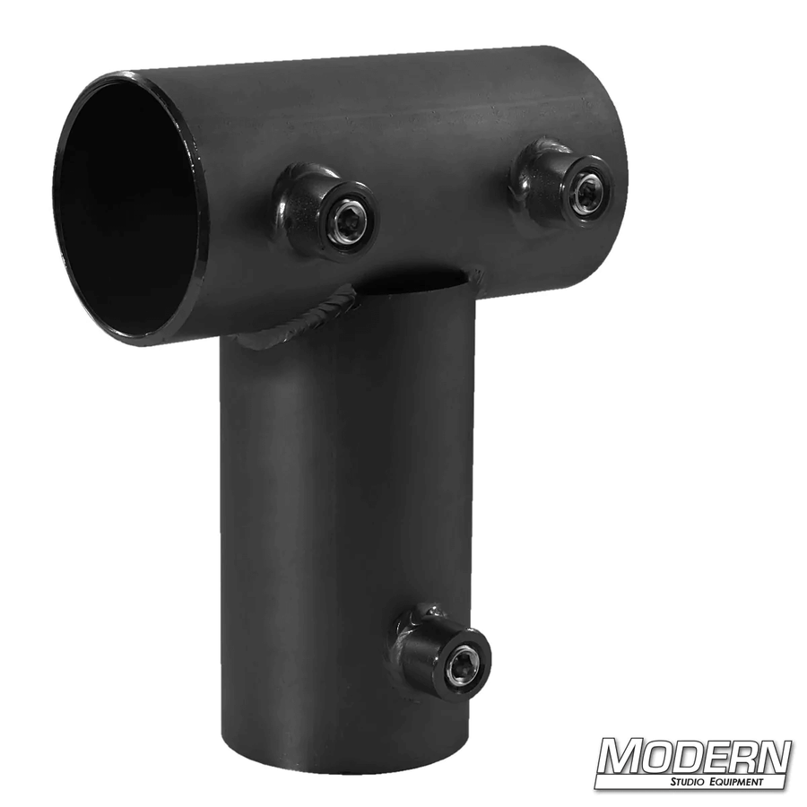 Pipe Tee Receiver for 1-1/2-inch Speed-Rail® - Black Zinc with Set Screws for film grip and rigging.