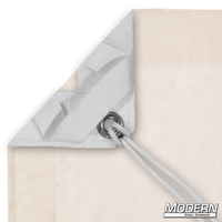 Unbleached Muslin overhead with grommet and elastic corner for film grip rigging, includes storage bag labeled with contents.