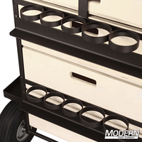 Large Grip Cart with slide out drawers and rack for film grip and rigging equipment, featuring front swivel casters with locking brake.