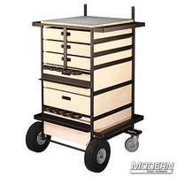 Large Grip Cart for organizing and transporting film grip rigging equipment with drawers, light stand space, caster wheels, and spray paint rack